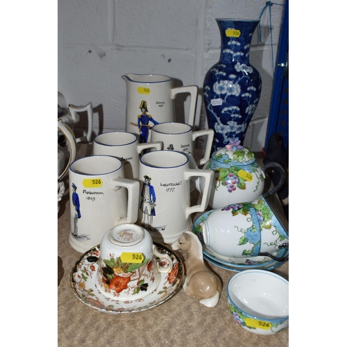 526 - A VARIETY OF PORCELAIN KITCHENWARE AND A VASE to include a 'Prunus' patterned vase with a 4 characte... 