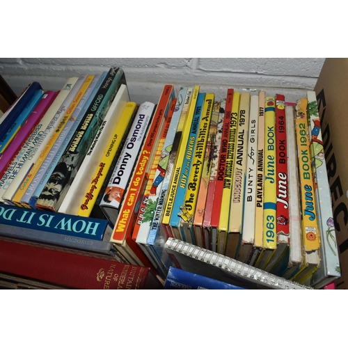 533 - FIVE BOXES AND LOOSE MISCELLANEOUS SUNDRIES to include three boxes of vintage books comprising a col... 