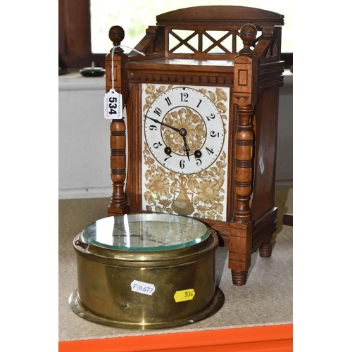 534 - THREE VINTAGE CLOCKS to include a 'Tempora' brass bulkhead clock from the early 20th century, a  wal... 