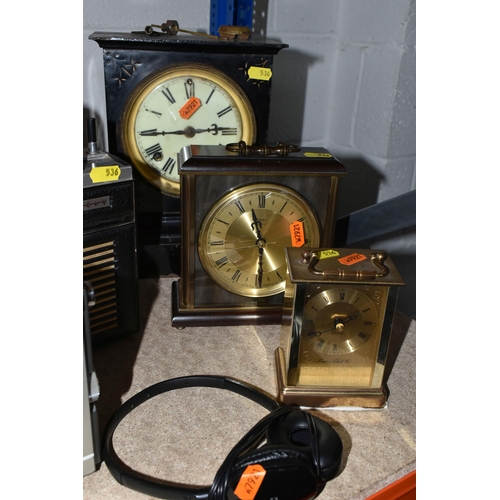 536 - A COLLECTION OF VINTAGE RADIOS, CLOCKS, AND A SET OF HEADPHONES to include a 'Grundig Party Boy 110'... 