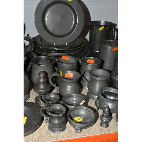 538 - A LARGE QUANTITY OF PEWTER KITCHENWARE from a variety of manufacturers including 'Dixon & Son,' 'Jam... 