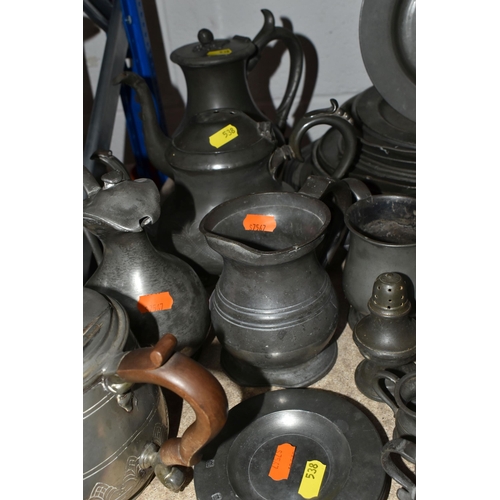 538 - A LARGE QUANTITY OF PEWTER KITCHENWARE from a variety of manufacturers including 'Dixon & Son,' 'Jam... 