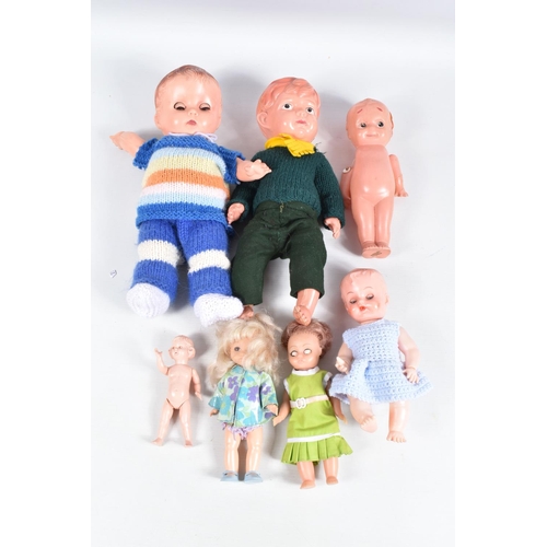 12 - A COLLECTION OF MID 20TH CENTURY HARD PLASTIC, CELLULOID AND VINYL DOLLS, assorted styles and sizes,... 