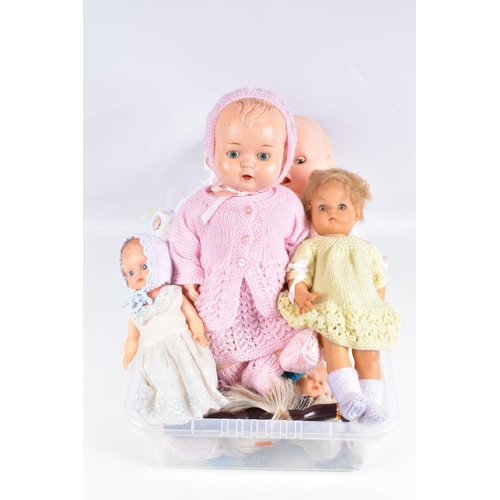 12 - A COLLECTION OF MID 20TH CENTURY HARD PLASTIC, CELLULOID AND VINYL DOLLS, assorted styles and sizes,... 