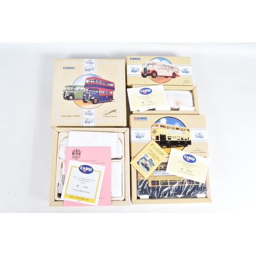 23 - A QUANTITY OF ASSORTED BOXED DIECAST BUS, COACH AND TRAM MODELS, Dinky Toys Leyland Atlantean Silver... 