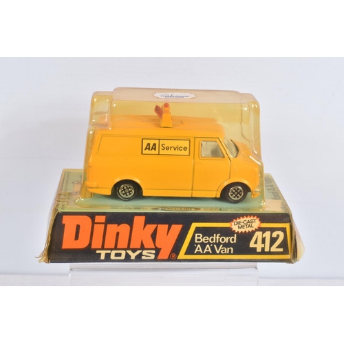 3 - SEVEN BOXED LATER ISSUE DINKY TOYS VEHICLES, Bedford CF Vans, 'Danish Post', No.410, 'John Menzies',... 