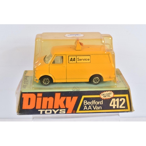 3 - SEVEN BOXED LATER ISSUE DINKY TOYS VEHICLES, Bedford CF Vans, 'Danish Post', No.410, 'John Menzies',... 