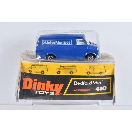 3 - SEVEN BOXED LATER ISSUE DINKY TOYS VEHICLES, Bedford CF Vans, 'Danish Post', No.410, 'John Menzies',... 