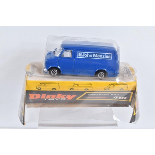 3 - SEVEN BOXED LATER ISSUE DINKY TOYS VEHICLES, Bedford CF Vans, 'Danish Post', No.410, 'John Menzies',... 