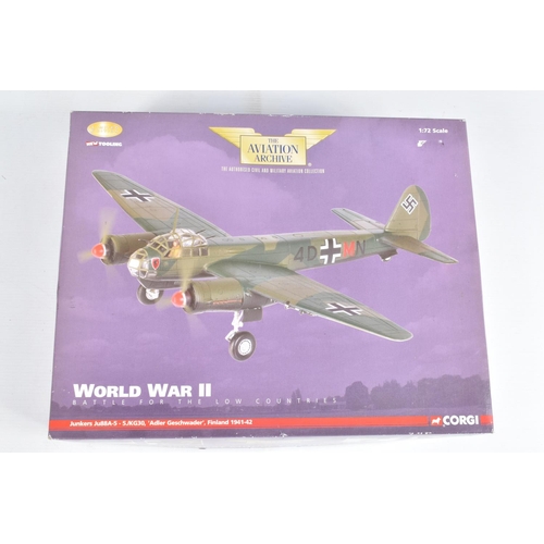 42 - FIVE BOXED 1/72 SCALE DIECAST CORGI AVIATION ARCHIVE MODEL AIRCRAFTS, the first a Gloster Gladiator ... 