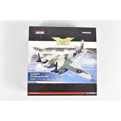 43 - THREE BOXED LIMITED EDITION 1/72 SCALE DIECAST CORGI AVIATION ARCHIVE MODEL AIRCRAFTS, the first a D... 