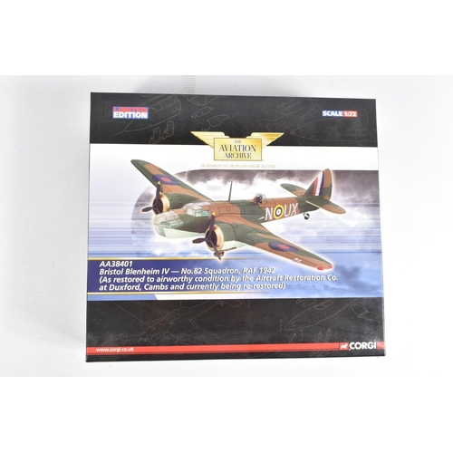 43 - THREE BOXED LIMITED EDITION 1/72 SCALE DIECAST CORGI AVIATION ARCHIVE MODEL AIRCRAFTS, the first a D... 