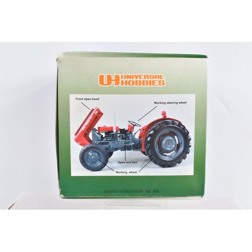 46 - A BOXED UNIVERSAL HOBBIES MASSEY FERGUSSON MF 35X 1:16 SCALE MODEL, numbered UH2692, red body with g... 