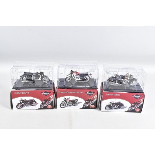 49 - SEVENTEEN BOXED ATLAS EDITIONS 1/24 SCALE CLASSIC MOTORBIKES, to include model numbers 4 658 125, 4 ... 