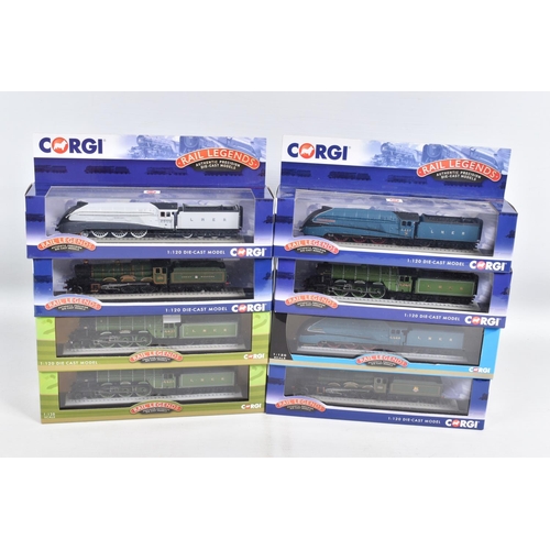 50 - EIGHT BOXED DIECAST 1/120 SCALE CORGI RAIL LEGENDS MODELS, to include one Mallard model numbered ST9... 