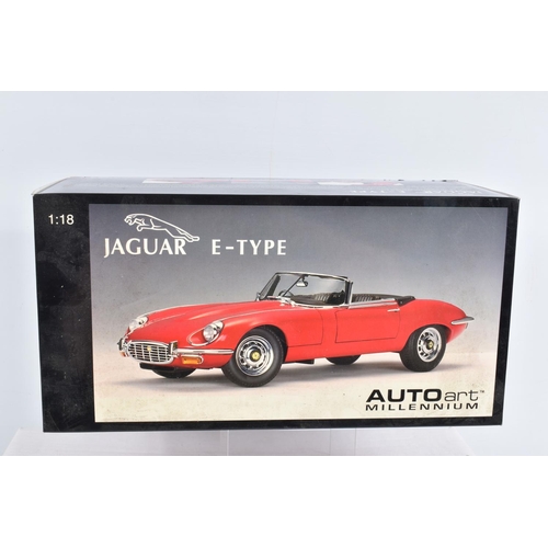 9 - A BOXED AUTOART MILLENNIUM SERIES JAGUAR E-TYPE ROADSTER SERIES III V12, No.73523, 1/18 scale, red b... 