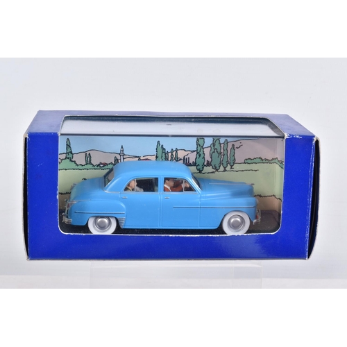 75 - SIX BOXED EN VOITURE TINTIN MODEL VEHICLES, the first a a box for a Taxi Van New Dehli Uit Kuifji in... 