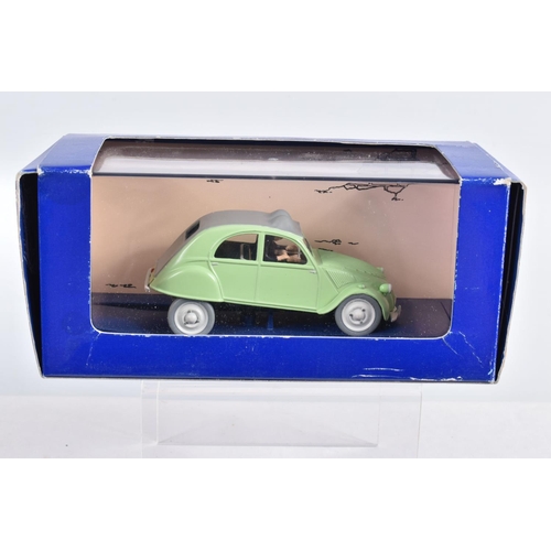 77 - FIVE BOXED EN VOITURE TINTIN MODEL VEHICLE, the first a  Citroën 2 CV De L'Affaire Tournas'll, numbe... 