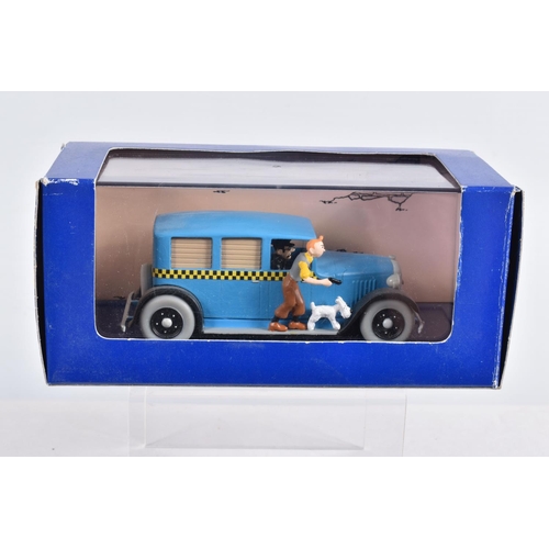 77 - FIVE BOXED EN VOITURE TINTIN MODEL VEHICLE, the first a  Citroën 2 CV De L'Affaire Tournas'll, numbe... 