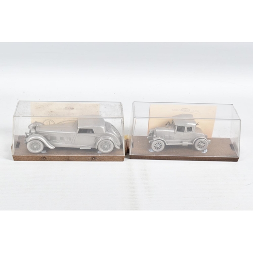 79 - A COLLECTION OF DANBURY MINT WHITE METAL MODEL CARS IN DISPLAY CASES, to include, each with its own ... 