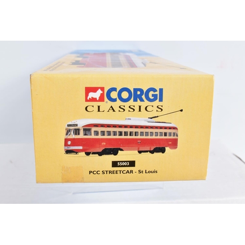 81 - TEN BOXED DIECAST CORGI MODEL PCC STREETCARS (TRAMS), to include two diecast collectibles model tram... 