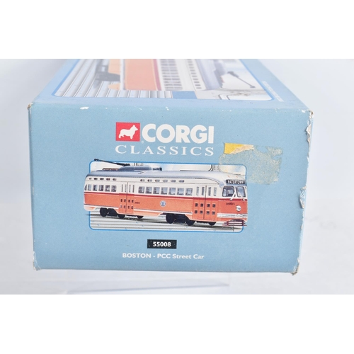 81 - TEN BOXED DIECAST CORGI MODEL PCC STREETCARS (TRAMS), to include two diecast collectibles model tram... 