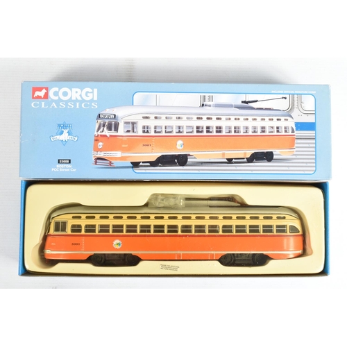 81 - TEN BOXED DIECAST CORGI MODEL PCC STREETCARS (TRAMS), to include two diecast collectibles model tram... 