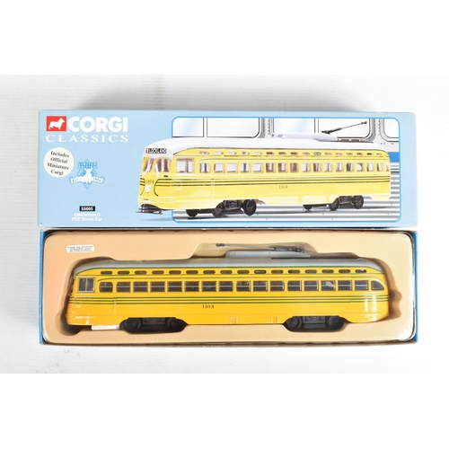 81 - TEN BOXED DIECAST CORGI MODEL PCC STREETCARS (TRAMS), to include two diecast collectibles model tram... 