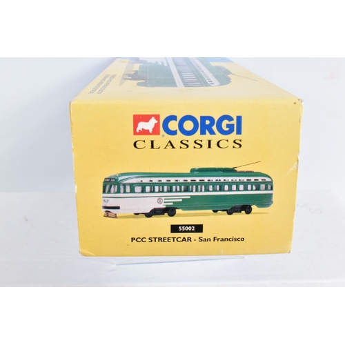 81 - TEN BOXED DIECAST CORGI MODEL PCC STREETCARS (TRAMS), to include two diecast collectibles model tram... 