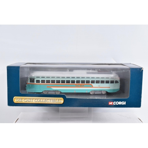 81 - TEN BOXED DIECAST CORGI MODEL PCC STREETCARS (TRAMS), to include two diecast collectibles model tram... 