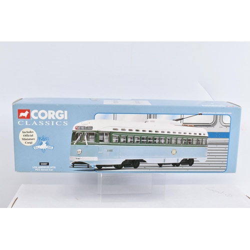 81 - TEN BOXED DIECAST CORGI MODEL PCC STREETCARS (TRAMS), to include two diecast collectibles model tram... 