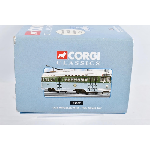 81 - TEN BOXED DIECAST CORGI MODEL PCC STREETCARS (TRAMS), to include two diecast collectibles model tram... 