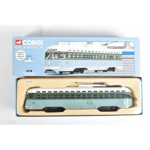 81 - TEN BOXED DIECAST CORGI MODEL PCC STREETCARS (TRAMS), to include two diecast collectibles model tram... 