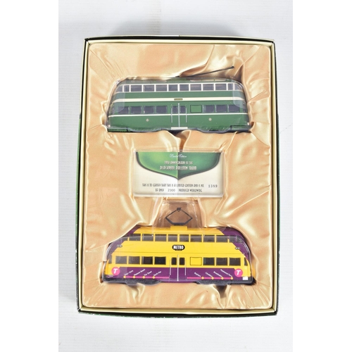 91 - A BOX OF BOXED CORGI DIECAST MODEL BLACKPOOL TRAMS, model numbers include 43504, 43503, 43502, 43501... 