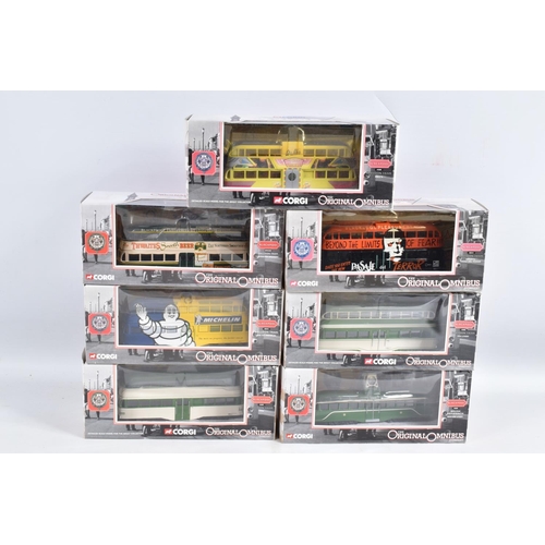 91 - A BOX OF BOXED CORGI DIECAST MODEL BLACKPOOL TRAMS, model numbers include 43504, 43503, 43502, 43501... 