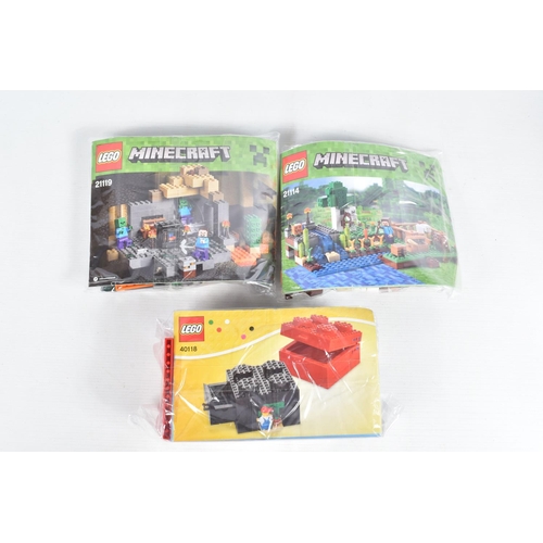 102 - A COLLECTION OF SEVEN UNBUILT LEGO SETS, to include 21114 Minecraft The Farm, a 21119 Minecraft The ... 