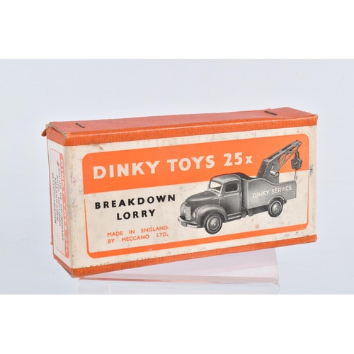 105 - THREE BOXED DINKY TOYS LORRY/TRUCK MODELS, all in playworn condition with paint loss, marking and we... 