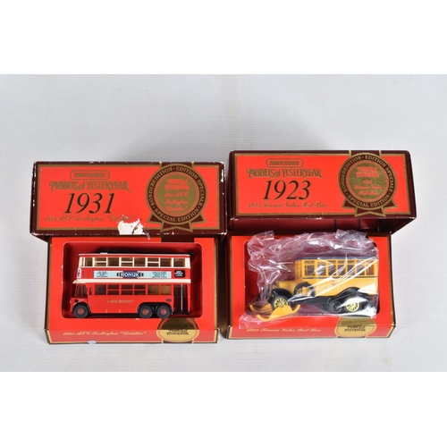 116 - TWO BOXES OF BOXED MATCHBOX MODELS OF YESTERYEAR MODEL VEHICLES, to include a selection of Great Bee... 