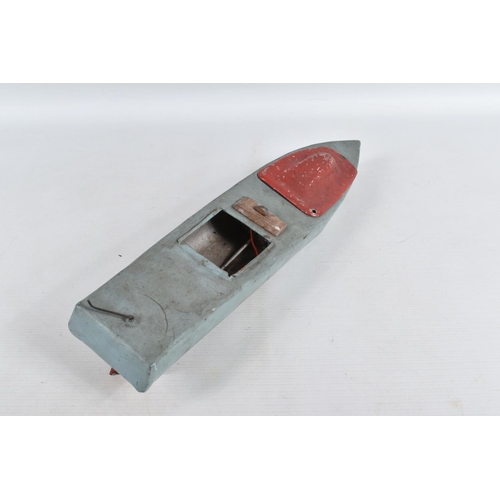 122 - A HORNBY TINPLATE CLOCKWORK SPEED BOAT 'Venture', No.4, not tested, no key, blue hull with white dec... 