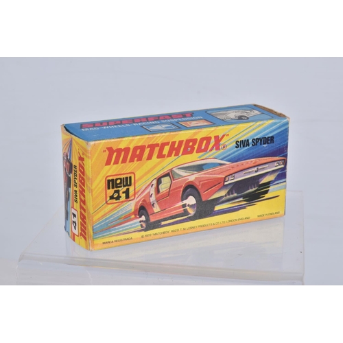 129 - SIX BOXED MATCHBOX SUPERFAST DIECAST MODEL VEHICLES, the first a no. 61 Blue Shark, blue body number... 