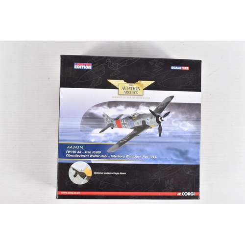 154 - TWO BOXED LIMITED EDITION 1/72 SCALE CORGI AVIATION ARCHIVE DIECAST MODEL AIRCRAFTS, the first is a ... 