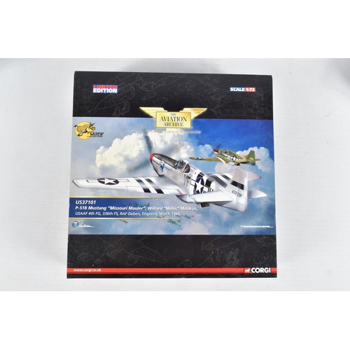 155 - THREE BOXED LIMITED EDITION 1/72 SCALE CORGI AVIATION ARCHIVE DIECAST MODEL AIRCRAFTS, the first is ... 