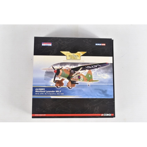 158 - FOUR BOXED LIMITED EDITION 1/72 SCALE CORGI AVIATION ARCHIVE DIECAST MODEL AIRCRAFTS, the first is a... 