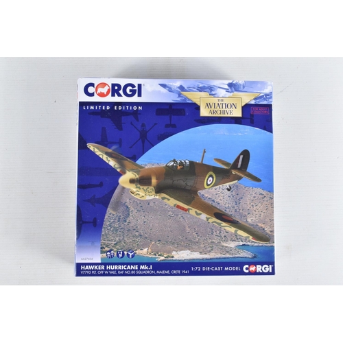 158 - FOUR BOXED LIMITED EDITION 1/72 SCALE CORGI AVIATION ARCHIVE DIECAST MODEL AIRCRAFTS, the first is a... 