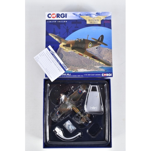 158 - FOUR BOXED LIMITED EDITION 1/72 SCALE CORGI AVIATION ARCHIVE DIECAST MODEL AIRCRAFTS, the first is a... 