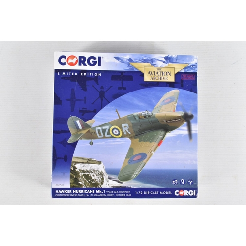 158 - FOUR BOXED LIMITED EDITION 1/72 SCALE CORGI AVIATION ARCHIVE DIECAST MODEL AIRCRAFTS, the first is a... 