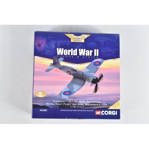 159 - THREE BOXED LIMITED EDITION 1/72 SCALE CORGI AVIATION ARCHIVE DIECAST MODEL AIRCRAFTS, the first is ... 