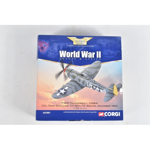 161 - FOUR BOXED 1/72 SCALE CORGI AVIATION ARCHIVE DIECAST MODEL AIRCRAFTS, the first is a F4U-1 Corsair, ... 