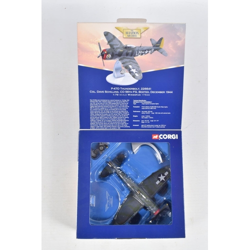 161 - FOUR BOXED 1/72 SCALE CORGI AVIATION ARCHIVE DIECAST MODEL AIRCRAFTS, the first is a F4U-1 Corsair, ... 