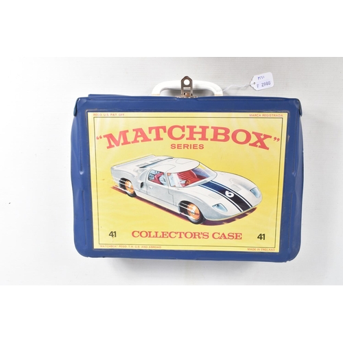 166 - A 1960'S MATCHBOX CARRYCASE AND CONTENTS, to include Matchbox Ford Zodiac, No.33, sea green body, ho... 